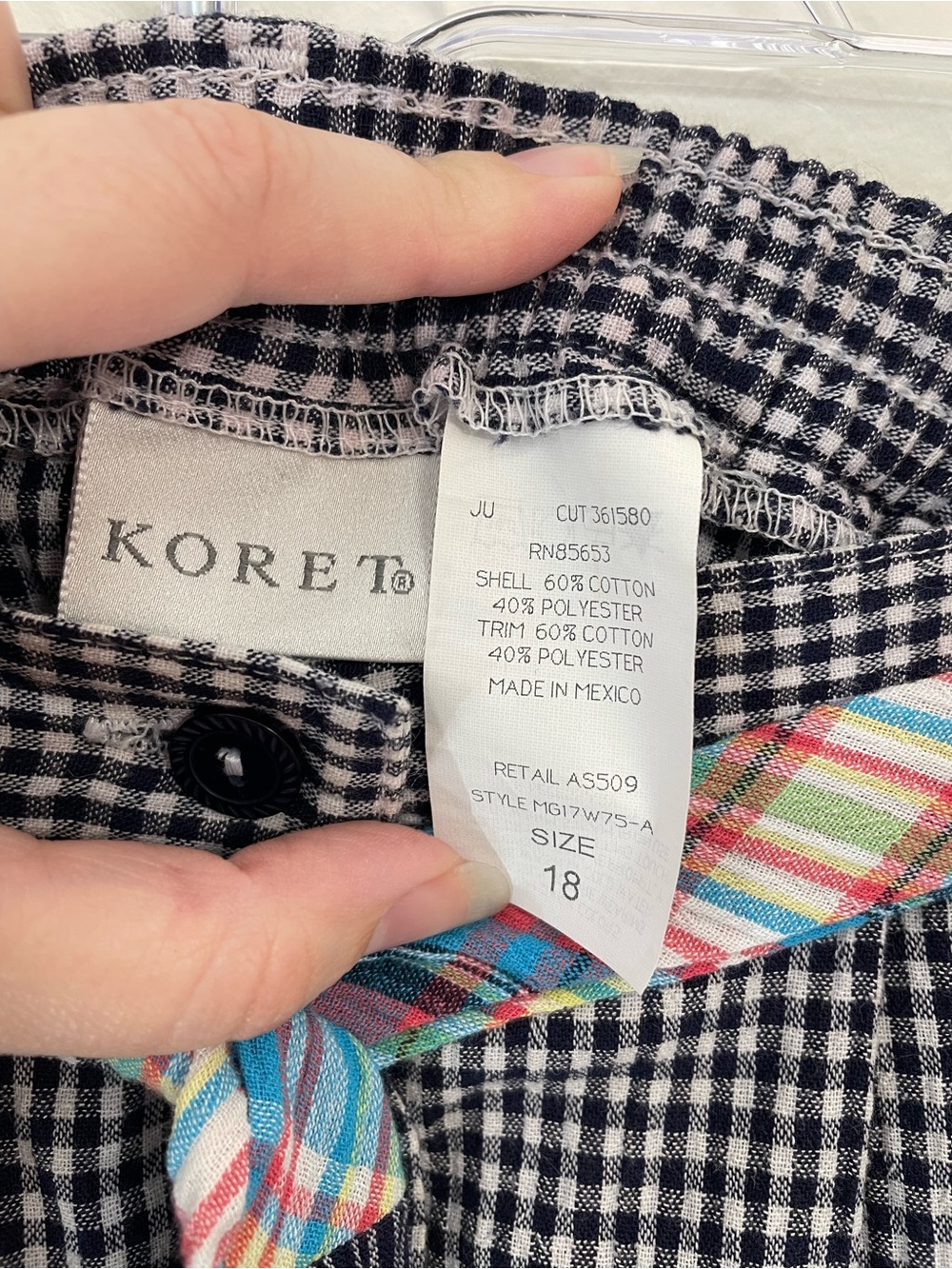 Koret Navy & White Gingham Midi Skirt - Button Front Multicolor Tie Belt size 18 - Picture 6 of 7